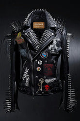 Long Metalwork Spiked Leather, Punk Rock Vampira Gothic Clothing, Outfit Men Steampunk Studded, Patches Cannibal Corpse, Biker's Jacket,